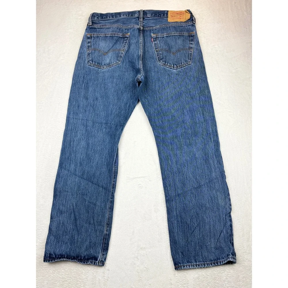 Levis 501 Mens Jeans 36x30 Clean Distressed Festival faded Indigo Blue Denim